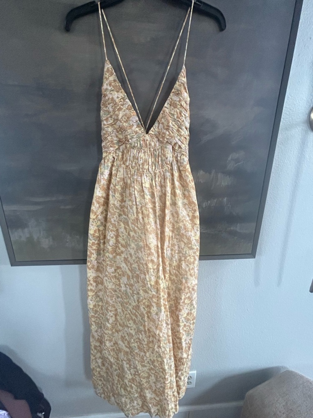 NWOT Treasure & Bond Pale Yellow Floral Smocked V-Neck Maxi Dress - Picture 2 of 11